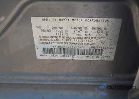 2006 Mazda Mazda3 S Touring из США, поврежденный, VIN JM1BK344761417474